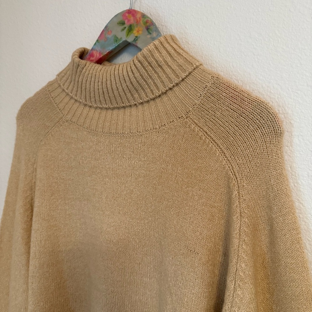 Sand Beige Turtleneck Sweater hi-lo hem - Picture 2 of 7